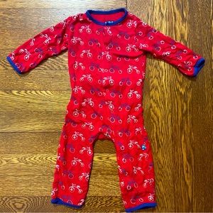 Kickee Pants Red Bamboo Pajamas Blue Bicycles Side Snap Pajamas Size 6-12 Months